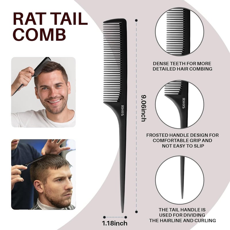 RHOS Comb Set for Women and Men, 3 Pieces - Wide Tooth, Rat Tail, Dresser Hair Combs - Detangling Hair Combs for All Hair Types - Black - Image 3